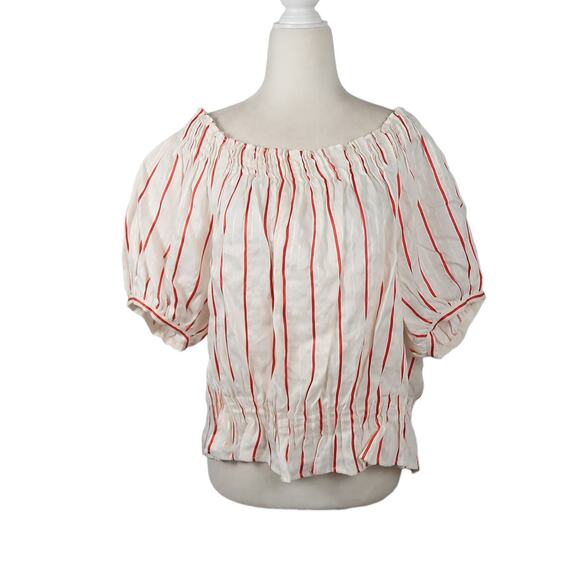 Lewit white and red stripe off-the-shoulder blouse top M - Picture 1 of 7